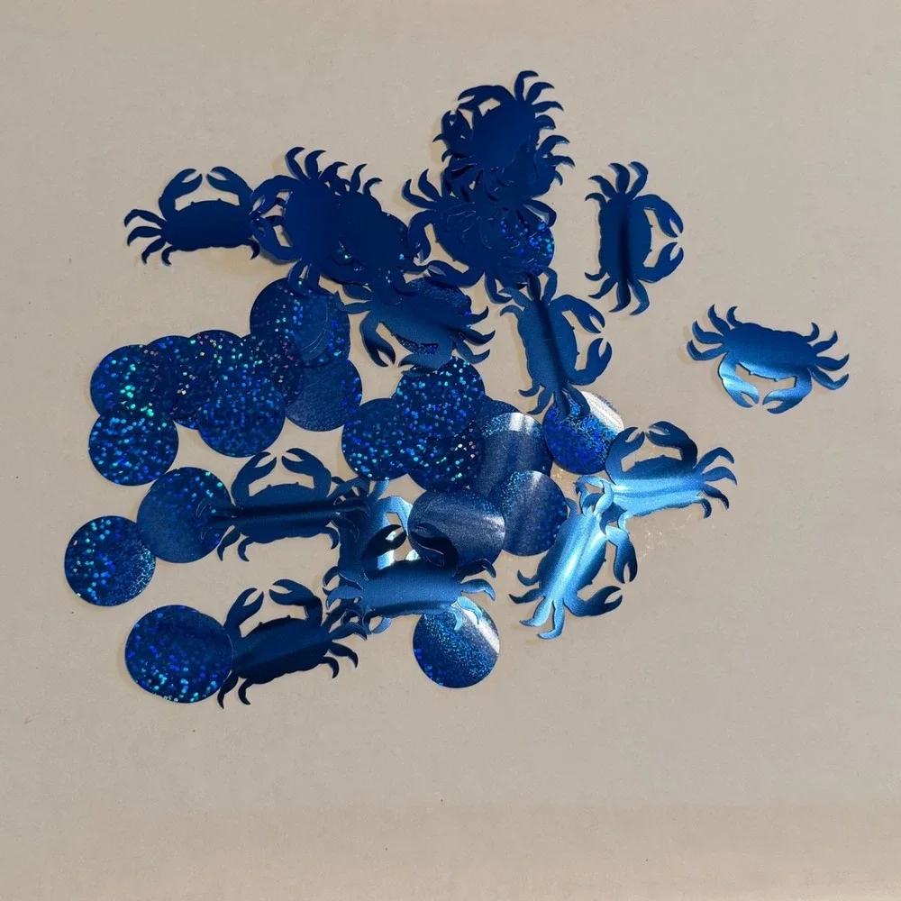 Handmade Crab Confetti Unisex OS Blue Excellent Metallic Holographic Nautical